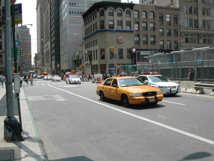 Famous New York Yellow cab photographed in downtown Manhattan