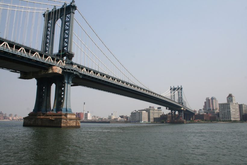 Manhattan Bridge crossing the East River in New York City.
