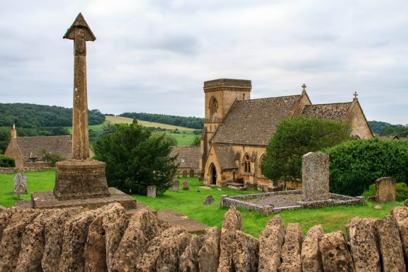 St Barnabas Church stands in the Cotswold village of Snowshill, Gloucestershire